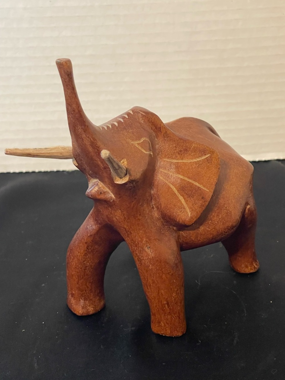 Hand-Carved Brown Wooden Elephant Sculpture - Home Art